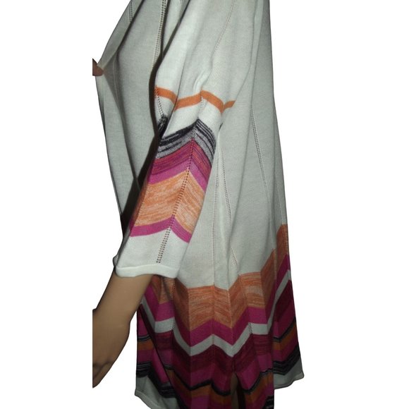 Christopher&Banks Open Front Long Cardigan Sweater PM ivory orange pink chevron - Picture 4 of 11